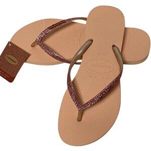 Havaianas Pink Glitter flip Flop Sandals Size 9/10 NWT